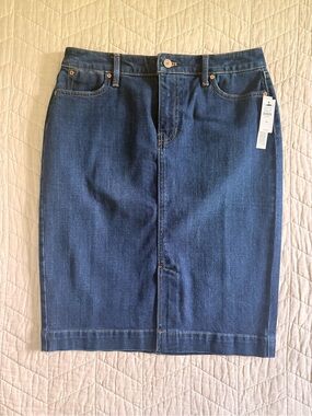 Talbots Dark Blue Denim Skirt with Contrast Stitching
